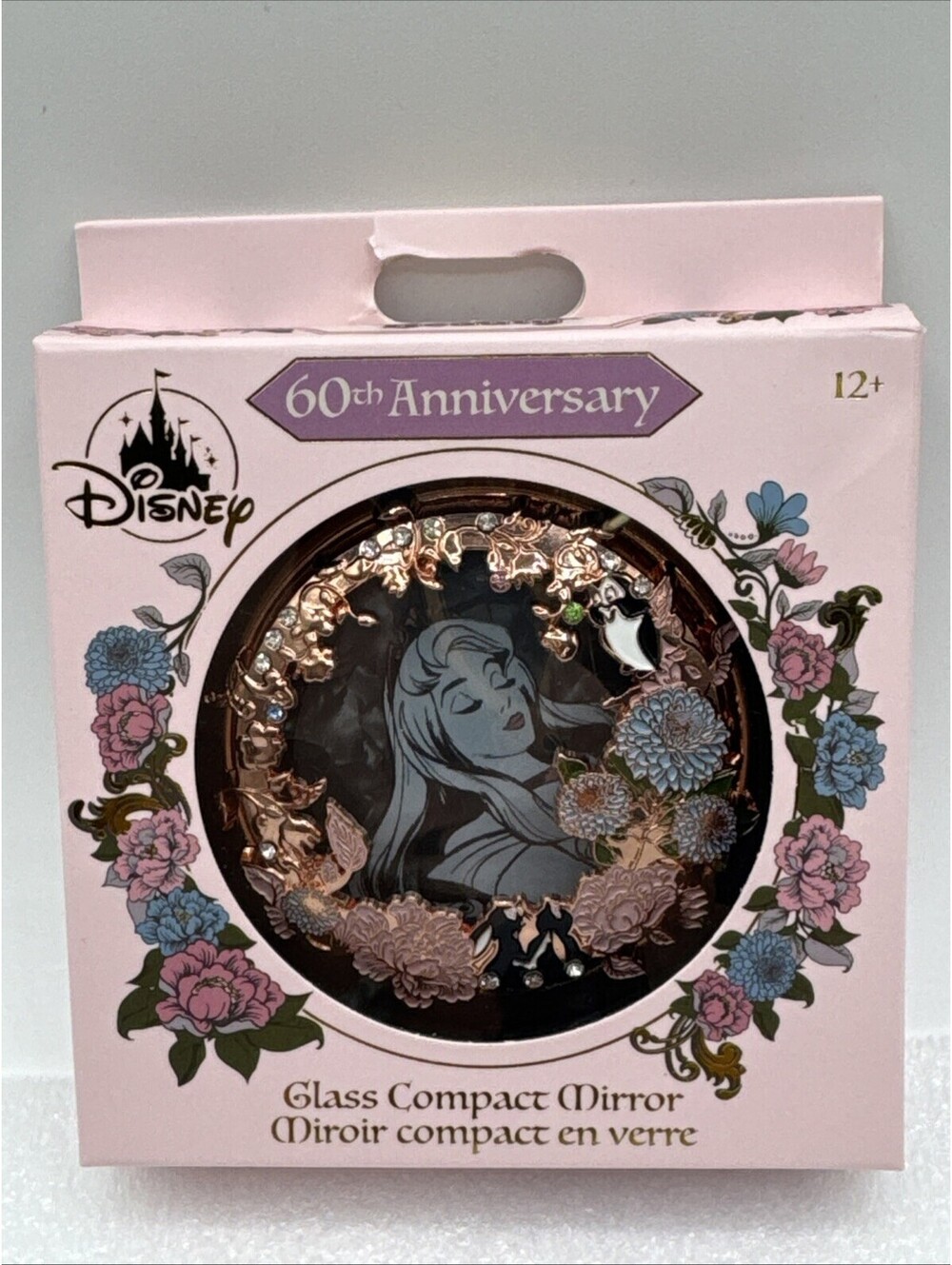 Disney 60th Anniversary Sleeping Beauty Aurora Glass Compact Mirror Rose Gold